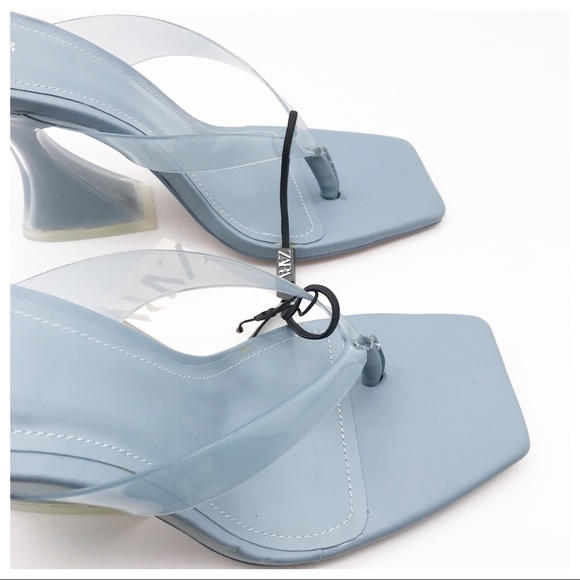 Zara Baby Blue Square Toe Thong Sandals - Picture 7 of 15